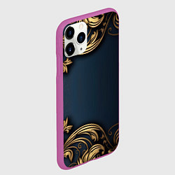 Чехол iPhone 11 Pro матовый Лепнина объемные золотые узоры на ткани, цвет: 3D-фиолетовый — фото 2