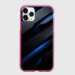Чехол iPhone 11 Pro матовый Синее неоновое свечение геометрическая темная абст, цвет: 3D-малиновый