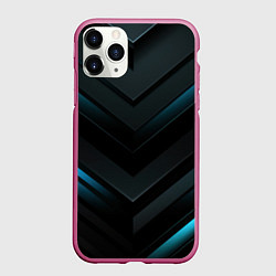 Чехол iPhone 11 Pro матовый Синее неоновое свечение геометрическая темная абст, цвет: 3D-малиновый