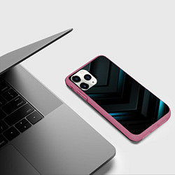 Чехол iPhone 11 Pro матовый Синее неоновое свечение геометрическая темная абст, цвет: 3D-малиновый — фото 2