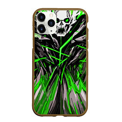 Чехол iPhone 11 Pro матовый Череп и зелёные полосы, цвет: 3D-коричневый