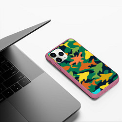 Чехол iPhone 11 Pro матовый Камуфляж силуэты рыбок, цвет: 3D-малиновый — фото 2
