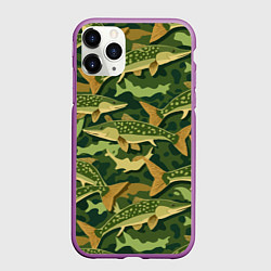 Чехол iPhone 11 Pro матовый Камуфляж рыболова - рыба щука, цвет: 3D-фиолетовый