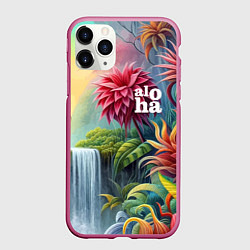 Чехол iPhone 11 Pro матовый Гавайские тропические цветы - алоха, цвет: 3D-малиновый