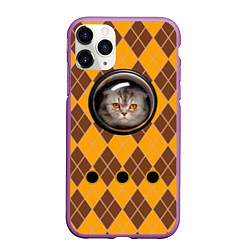 Чехол iPhone 11 Pro матовый Аргайл кот в переноске, цвет: 3D-фиолетовый