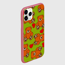 Чехол iPhone 11 Pro матовый Плюшевые мишки и сердечки, цвет: 3D-малиновый — фото 2
