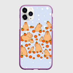 Чехол iPhone 11 Pro матовый Мем капибара и мандарины, цвет: 3D-фиолетовый