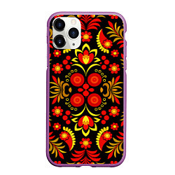 Чехол iPhone 11 Pro матовый Хохломской народный орнамент - Россия, цвет: 3D-фиолетовый