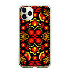 Чехол iPhone 11 Pro матовый Хохломской народный орнамент - Россия, цвет: 3D-салатовый