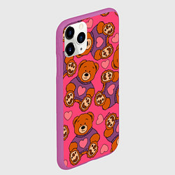 Чехол iPhone 11 Pro матовый Мишки игрушки в розовых свитерах и сердечки, цвет: 3D-фиолетовый — фото 2
