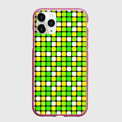 Чехол iPhone 11 Pro матовый Салатовые и белые квадраты, цвет: 3D-малиновый