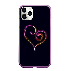 Чехол iPhone 11 Pro матовый Неоновое сердечко, цвет: 3D-фиолетовый