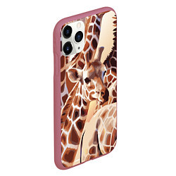 Чехол iPhone 11 Pro матовый Жирафы - африканский паттерн, цвет: 3D-малиновый — фото 2