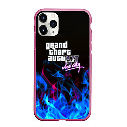Чехол iPhone 11 Pro матовый GTA неоновый огонь вайсити, цвет: 3D-малиновый