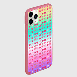 Чехол iPhone 11 Pro матовый Паттерн сердечки на разноцветном фоне, цвет: 3D-малиновый — фото 2