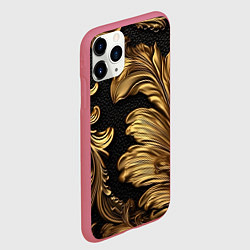 Чехол iPhone 11 Pro матовый Золотые листья винтажные лепнина, цвет: 3D-малиновый — фото 2