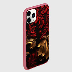 Чехол iPhone 11 Pro матовый Красные и золотые узоры лепнина, цвет: 3D-малиновый — фото 2