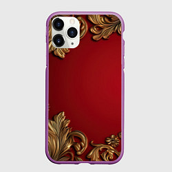 Чехол iPhone 11 Pro матовый Золотые узоры на красном фоне лепнина, цвет: 3D-фиолетовый