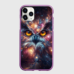 Чехол iPhone 11 Pro матовый Портрет абстрактной совы в космическом пространств, цвет: 3D-фиолетовый