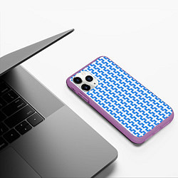 Чехол iPhone 11 Pro матовый Синие кружки патерн, цвет: 3D-фиолетовый — фото 2