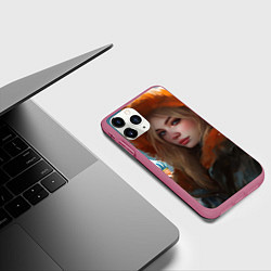 Чехол iPhone 11 Pro матовый Русская девушка в стиле аниме Москва, цвет: 3D-малиновый — фото 2