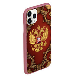 Чехол iPhone 11 Pro матовый Золотой герб России на красном фоне лепнина, цвет: 3D-малиновый — фото 2