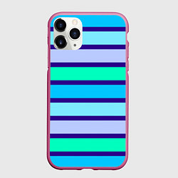 Чехол iPhone 11 Pro матовый Неоновые в синюю полоску, цвет: 3D-малиновый