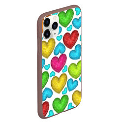 Чехол iPhone 11 Pro матовый Сердца нарисованные цветными карандашами, цвет: 3D-коричневый — фото 2