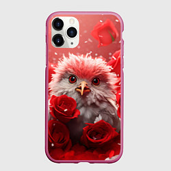 Чехол iPhone 11 Pro матовый Совушка в розах, цвет: 3D-малиновый