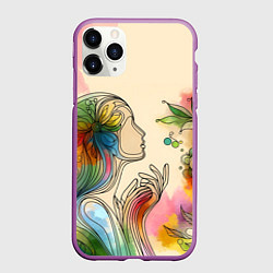 Чехол iPhone 11 Pro матовый Очертания девушки, цвет: 3D-фиолетовый