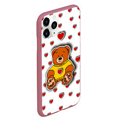 Чехол iPhone 11 Pro матовый Стикер наклейка мишка и сердце объемный рисунок, цвет: 3D-малиновый — фото 2