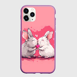 Чехол iPhone 11 Pro матовый Милые влюбленные кролики, цвет: 3D-фиолетовый