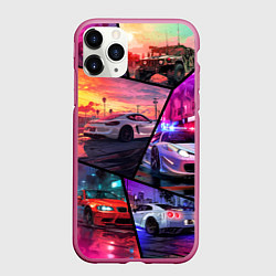Чехол iPhone 11 Pro матовый GTA style cars, цвет: 3D-малиновый