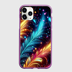 Чехол iPhone 11 Pro матовый Неоновые разноцветные перья