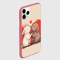 Чехол iPhone 11 Pro матовый Влюбленные кролики, цвет: 3D-малиновый — фото 2