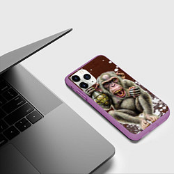 Чехол iPhone 11 Pro матовый Обезьяна с гранатой в лапе, цвет: 3D-фиолетовый — фото 2