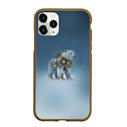 Чехол iPhone 11 Pro матовый Белый северный медведь в стиле стимпанк, цвет: 3D-коричневый