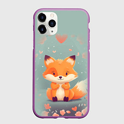 Чехол iPhone 11 Pro матовый Лисенок и сердечки, цвет: 3D-фиолетовый