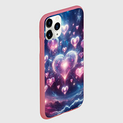 Чехол iPhone 11 Pro матовый Космические сердца - звезды, цвет: 3D-малиновый — фото 2