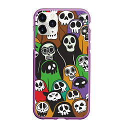 Чехол iPhone 11 Pro матовый Скелеты на хэллоуин, цвет: 3D-фиолетовый