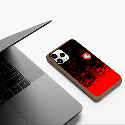 Чехол iPhone 11 Pro матовый Герб Белоруссии краски красные, цвет: 3D-коричневый — фото 2