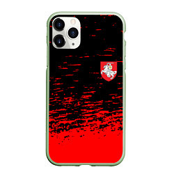 Чехол iPhone 11 Pro матовый Герб Белоруссии краски красные, цвет: 3D-салатовый