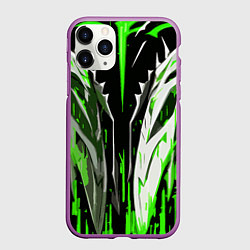 Чехол iPhone 11 Pro матовый Металл и зелёные линии, цвет: 3D-фиолетовый