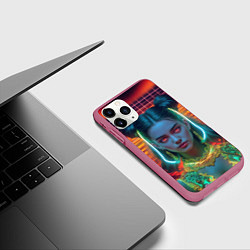 Чехол iPhone 11 Pro матовый Кибер панк девушка ретро стиль, цвет: 3D-малиновый — фото 2
