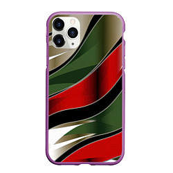 Чехол iPhone 11 Pro матовый Белые зеленые и красные полосы, цвет: 3D-фиолетовый