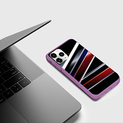 Чехол iPhone 11 Pro матовый Белые черные красные полосы, цвет: 3D-фиолетовый — фото 2