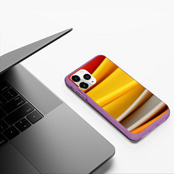Чехол iPhone 11 Pro матовый Желтая абстракция с оранжевой волной, цвет: 3D-фиолетовый — фото 2