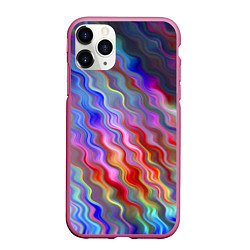 Чехол iPhone 11 Pro матовый Волнистые разноцветные линии, цвет: 3D-малиновый