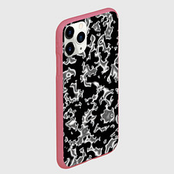 Чехол iPhone 11 Pro матовый Капли жидкого металла - камуфляж на чёрном, цвет: 3D-малиновый — фото 2