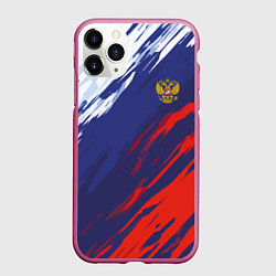 Чехол iPhone 11 Pro матовый Россия Sport брызги красок триколор, цвет: 3D-малиновый